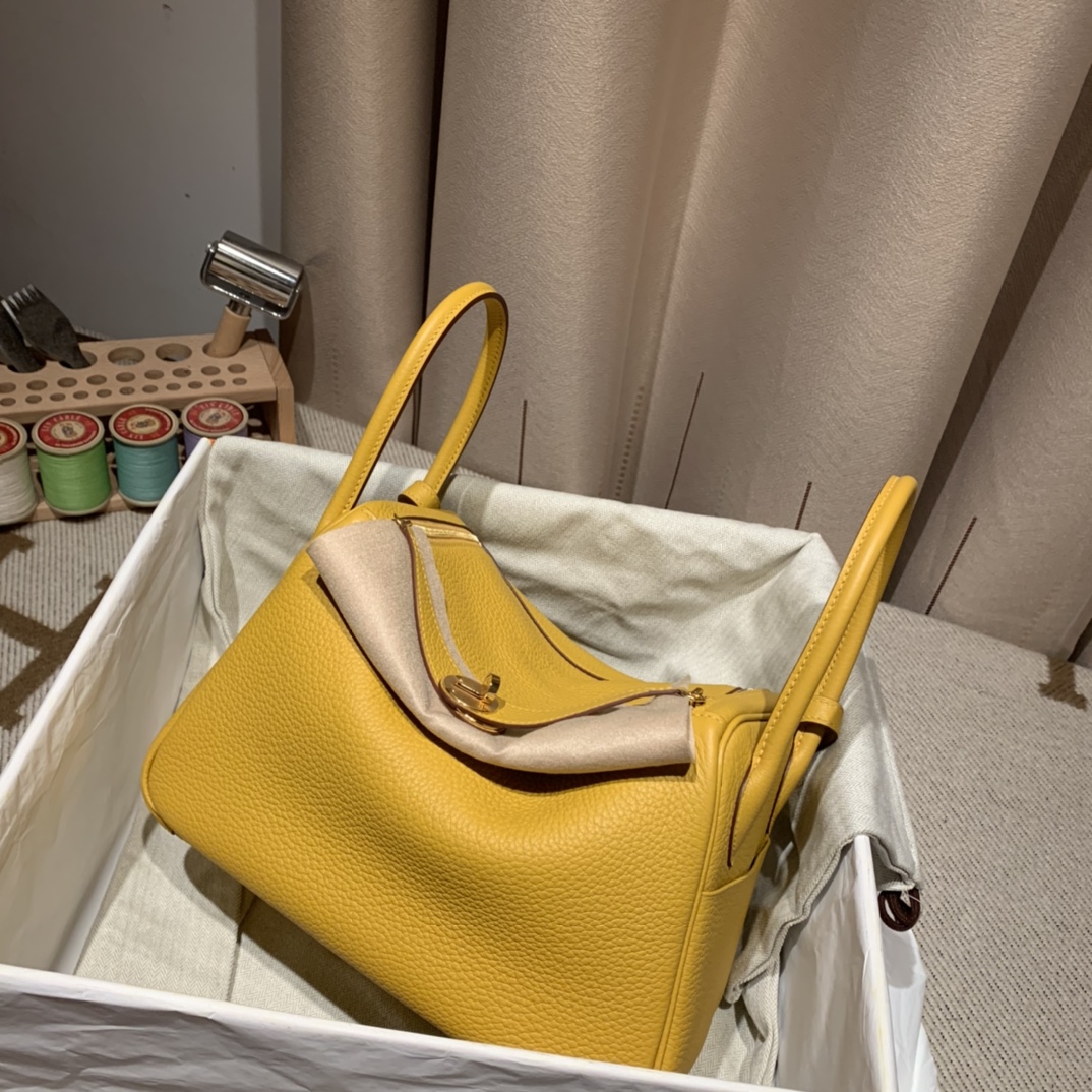 에르메스 린디백26 앰버 옐로우 금장 끌레망스 가죽